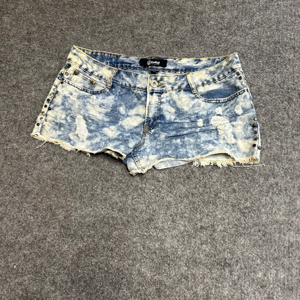 Rewash Denim Shorts Womens Size 11 Blue Acid Wash Distressed Studded Cutoff Hem